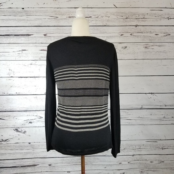 Escada black and silver striped twin set cardigan sleeveless top women's size 8 - Picture 7 of 9